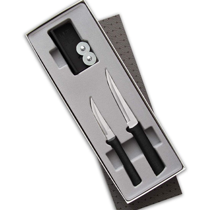 Rada Cutlery 3-Piece Paring Plus Sharpener Set (G236), Stainless Steel Hollow Ground Blades, Made in USA, Black Handle - Image 1